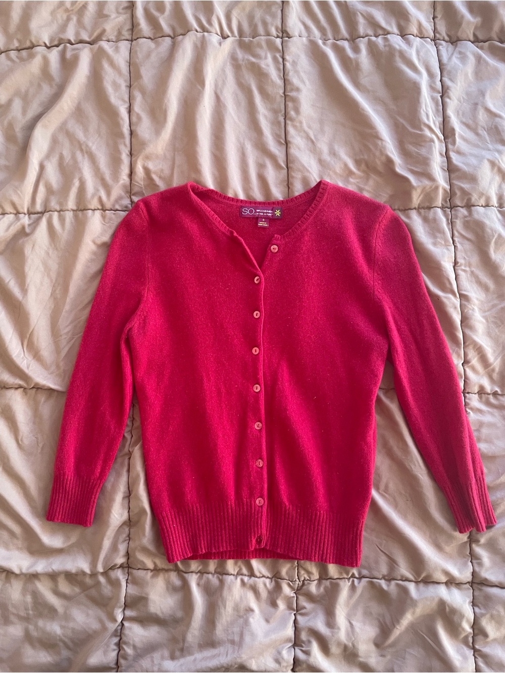 SO Bright Red Button-Front Crewneck Cardigan